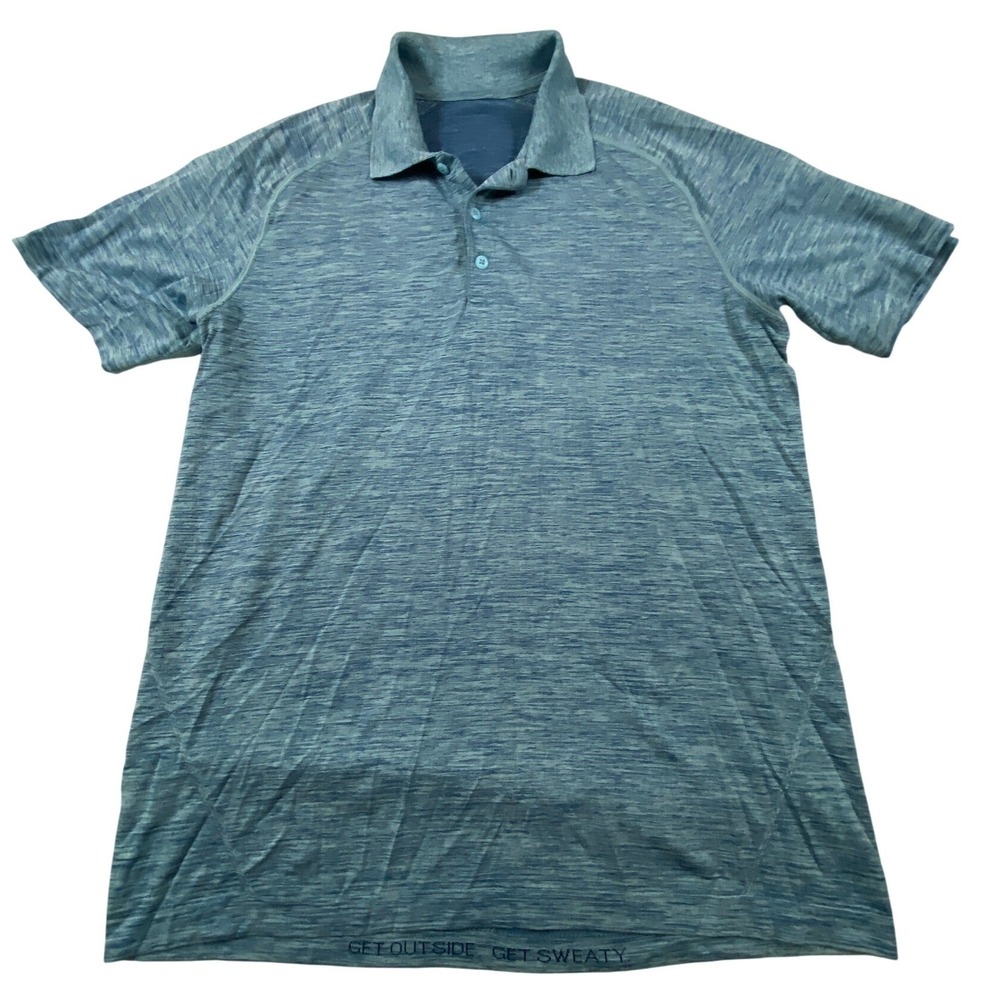 Lululemon Mens Metal Vent Tech Polo Shirt‎ Blue Space Dye Short Sleeve Size L